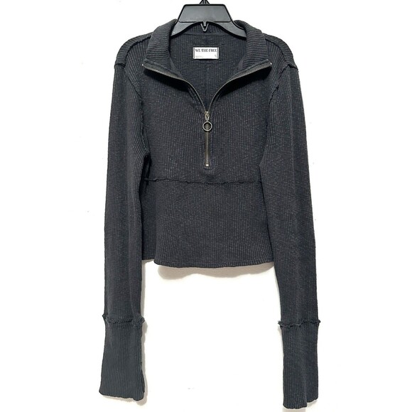 Free People Women's Thermal Quarter-Zip Long Sleeve Shirt Top Grey Gray Small - Picture 2 of 5